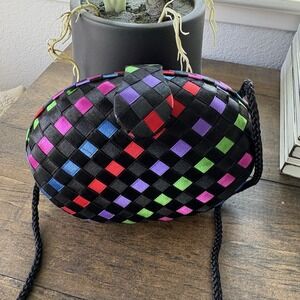 Delill Creation Womens Woven Multicolor Rainbow Pride Satin Ribbon Handbag